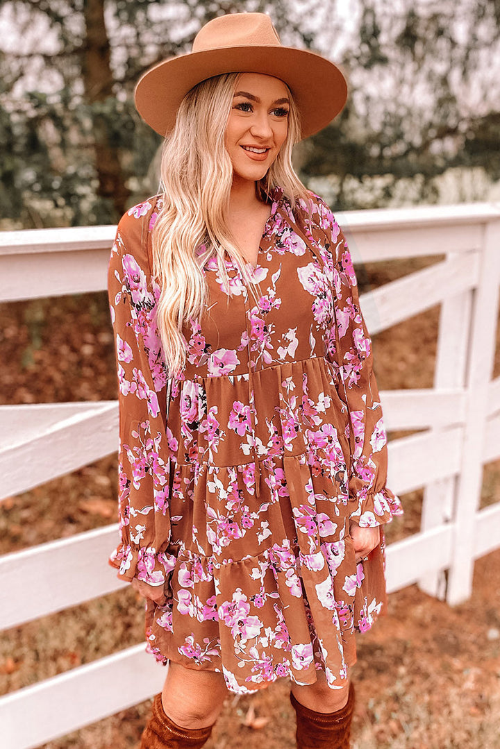 Fall Floral Flounce Sleeve Tiered Dress-The Bee Chic Boutique-[option4]-[option5]-[option6]-[option7]-[option8]-Shop-Boutique-Clothing-for-Women-Online