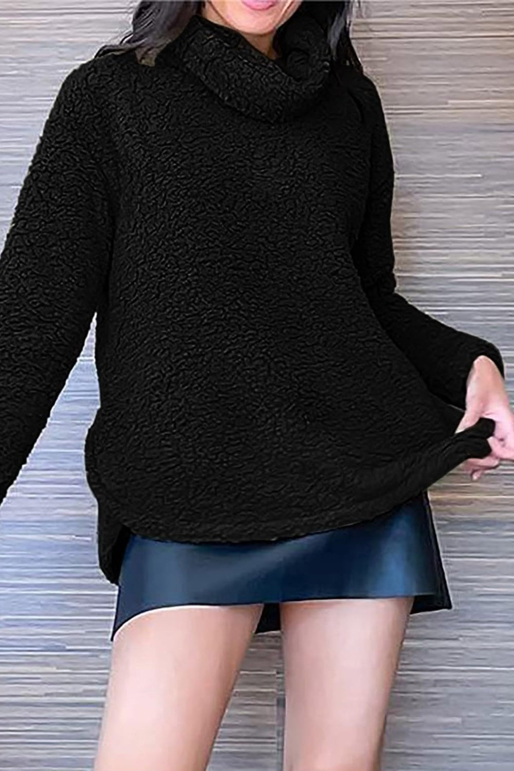 Fuzzy Turtleneck Long Sleeve Sweatshirt-Trendsi-[option4]-[option5]-[option6]-[option7]-[option8]-Shop-Boutique-Clothing-for-Women-Online