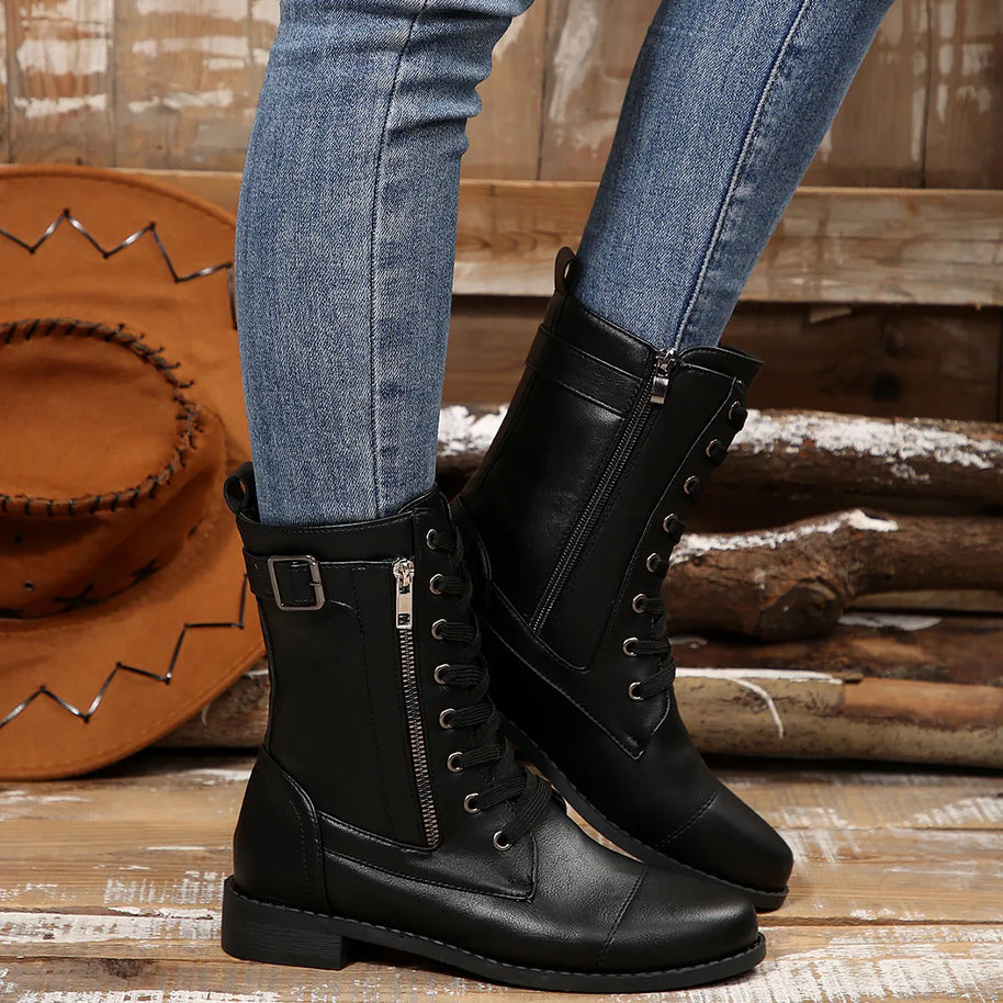 Round Toe Lace Up Block Heels Boots-110 Fashion Boots-Trendsi-[option4]-[option5]-[option6]-[option7]-[option8]-Shop-Boutique-Clothing-for-Women-Online