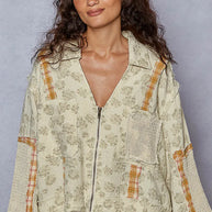 POL Raw Hem Zip Up Floral Jacket with Plaid and Crochet Patch-Jacket-Trendsi-[option4]-[option5]-[option6]-[option7]-[option8]-Shop-Boutique-Clothing-for-Women-Online