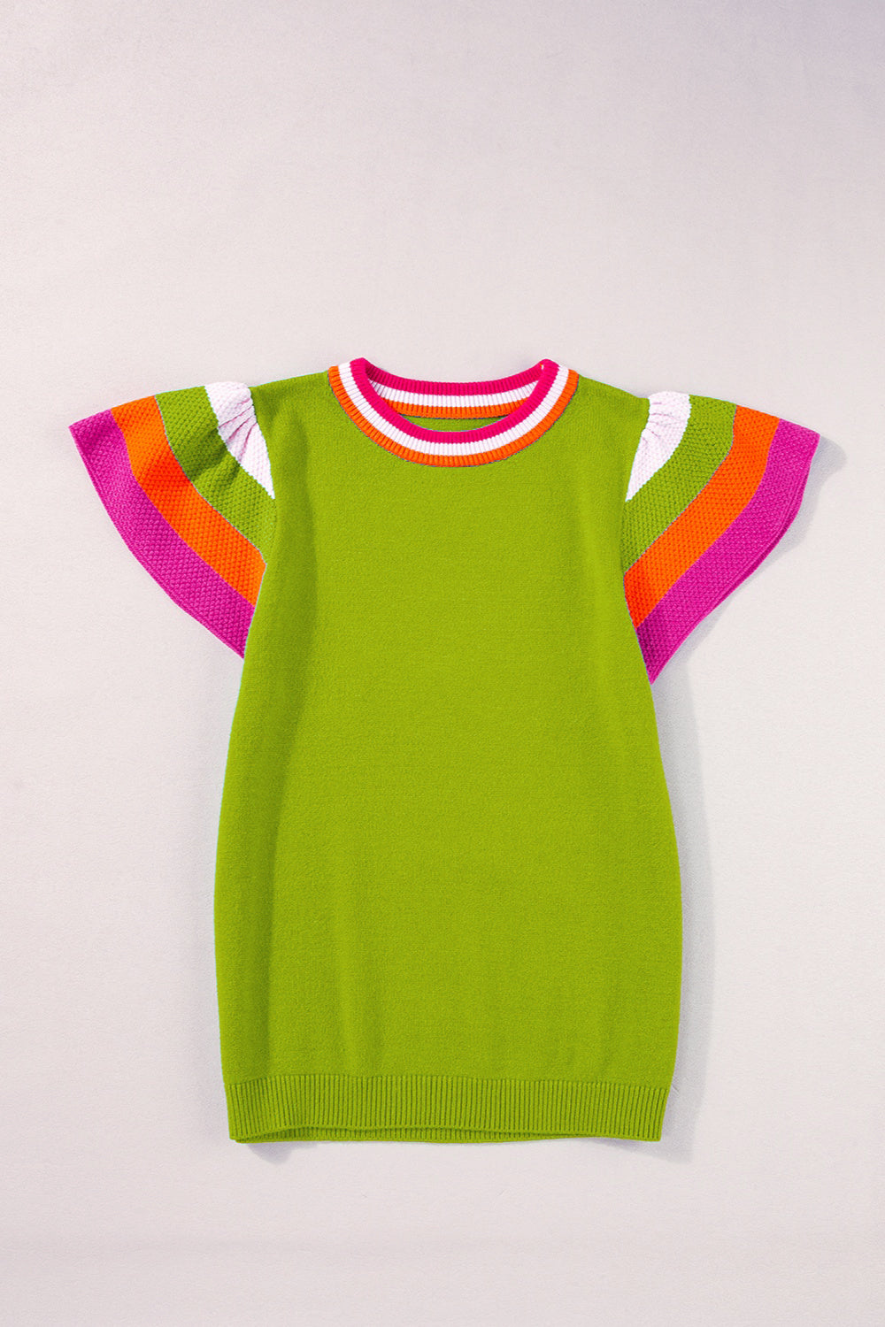 Color Block Round Neck Knit Top-Trendsi-Lime-S-[option4]-[option5]-[option6]-[option7]-[option8]-Shop-Boutique-Clothing-for-Women-Online