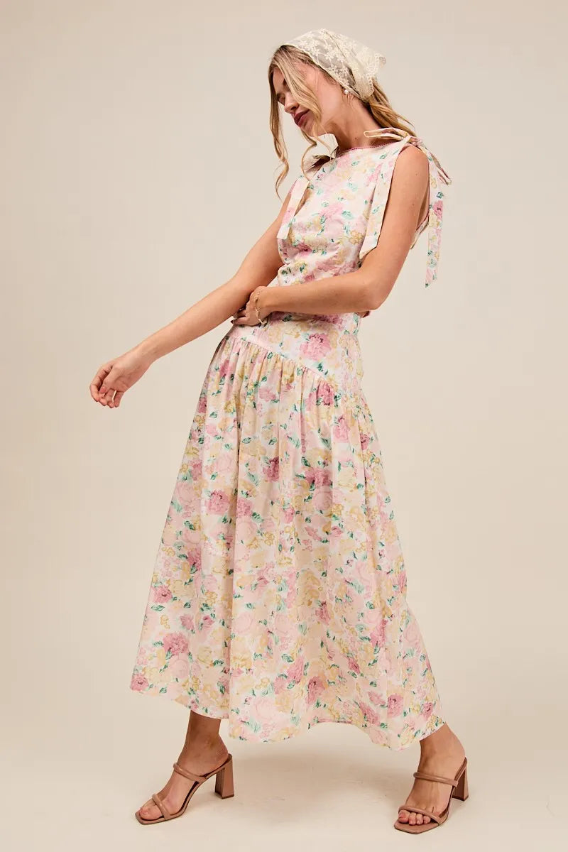 SO ME Floral Printed Woven Shoulder Bow Tie Top and Skirt Set-Dresses-Trendsi-[option4]-[option5]-[option6]-[option7]-[option8]-Shop-Boutique-Clothing-for-Women-Online
