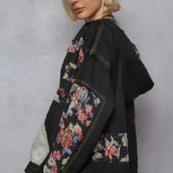POL Zip Up Floral and Lace Patch Washed Jacket-Jacket-Trendsi-[option4]-[option5]-[option6]-[option7]-[option8]-Shop-Boutique-Clothing-for-Women-Online