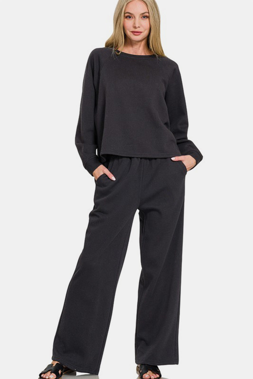 Zenana Round Neck Raglan Sleeve Top and Elastic Waist Pants Set-Trendsi-Black-S-[option4]-[option5]-[option6]-[option7]-[option8]-Shop-Boutique-Clothing-for-Women-Online