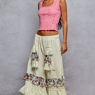 POL Drawstring Double Gauze Wide Leg Pants with Print and Lace Ruffle-pants-Trendsi-[option4]-[option5]-[option6]-[option7]-[option8]-Shop-Boutique-Clothing-for-Women-Online