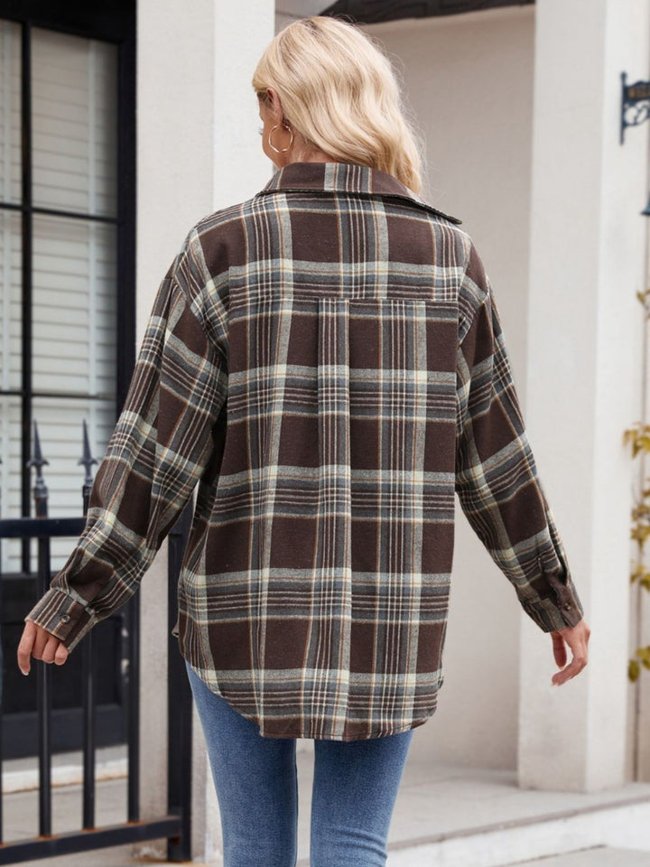 Mandy Pocketed Plaid Collared Neck Long Sleeve Shirt-Trendsi-[option4]-[option5]-[option6]-[option7]-[option8]-Shop-Boutique-Clothing-for-Women-Online