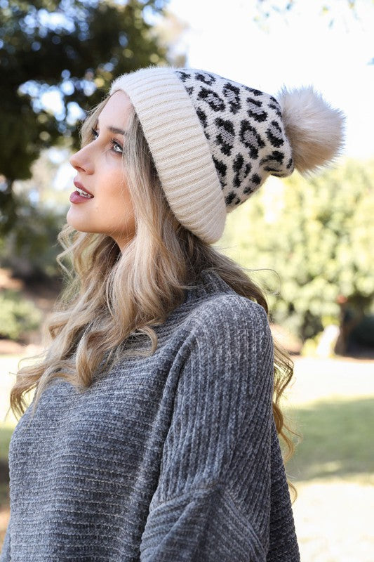 Leopard Knit Beanie-Leto Accessories-Camel-Default-[option4]-[option5]-[option6]-[option7]-[option8]-Shop-Boutique-Clothing-for-Women-Online