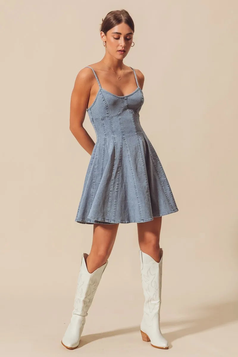 SO ME A Line Fit and Flare Denim Mini Dress-Dresses-Trendsi-[option4]-[option5]-[option6]-[option7]-[option8]-Shop-Boutique-Clothing-for-Women-Online