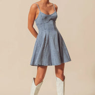 SO ME A Line Fit and Flare Denim Mini Dress-Dresses-Trendsi-[option4]-[option5]-[option6]-[option7]-[option8]-Shop-Boutique-Clothing-for-Women-Online
