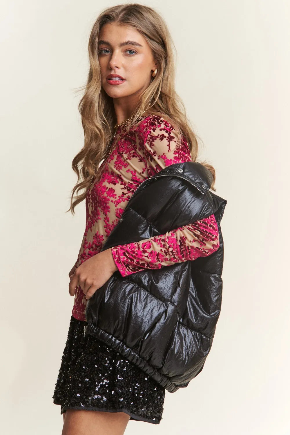 J.NNA Snap and Zipper Shiny Metallic Puffer Vest-Vest-Trendsi-[option4]-[option5]-[option6]-[option7]-[option8]-Shop-Boutique-Clothing-for-Women-Online
