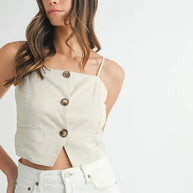 MABLE Linen Mix Button Down Tank Top-Tank Tops & Camis-Trendsi-[option4]-[option5]-[option6]-[option7]-[option8]-Shop-Boutique-Clothing-for-Women-Online
