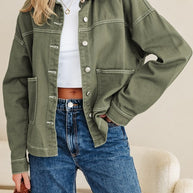 Denim Button-Up Patch Pocket Collared Jacket-JUNIPER BLVD-[option4]-[option5]-[option6]-[option7]-[option8]-Shop-Boutique-Clothing-for-Women-Online