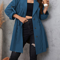 Honey Plus Size Lapel Collar Drawstring Roll-Tab Sleeve Trench Coat-Coats & Jackets-Trendsi-[option4]-[option5]-[option6]-[option7]-[option8]-Shop-Boutique-Clothing-for-Women-Online