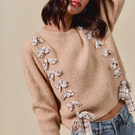 SO ME Checkered Plaid Tape Lace Up Ribbed Sweater-Sweaters-Trendsi-[option4]-[option5]-[option6]-[option7]-[option8]-Shop-Boutique-Clothing-for-Women-Online