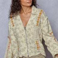 POL Raw Hem Zip Up Floral Jacket with Plaid and Crochet Patch-Jacket-Trendsi-[option4]-[option5]-[option6]-[option7]-[option8]-Shop-Boutique-Clothing-for-Women-Online