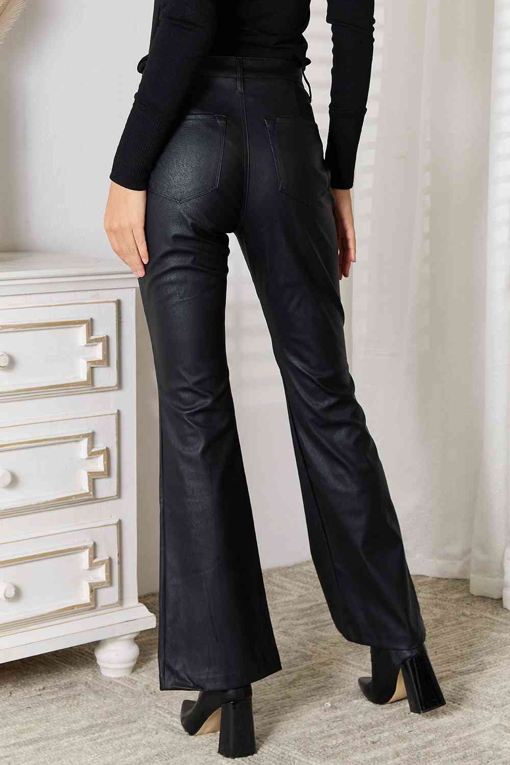 Kancan Slit Flare Leg Vegan Leather Pants-The Bee Chic Boutique-[option4]-[option5]-[option6]-[option7]-[option8]-Shop-Boutique-Clothing-for-Women-Online