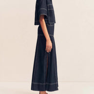 High-Waist Side Slit Contrast Stitch Denim Maxi Skirt-Skirts-Trendsi-[option4]-[option5]-[option6]-[option7]-[option8]-Shop-Boutique-Clothing-for-Women-Online