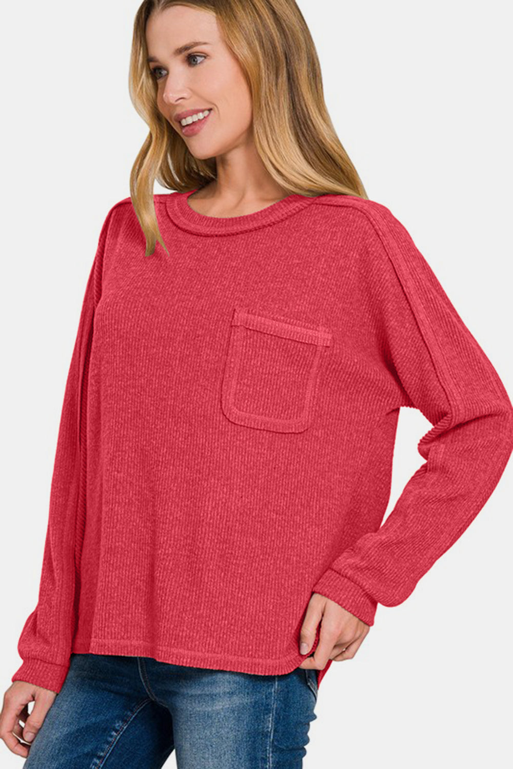 Zenana Contrast Stitching Brushed Ribbed Hacci Knit Top-Trendsi-[option4]-[option5]-[option6]-[option7]-[option8]-Shop-Boutique-Clothing-for-Women-Online