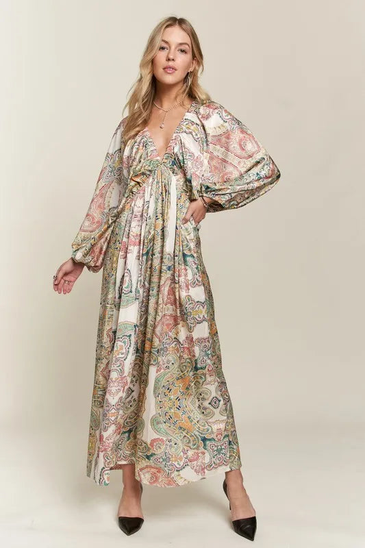 ADORA Printed V-Neck Batwing Sleeve Dress-Dresses-Trendsi-[option4]-[option5]-[option6]-[option7]-[option8]-Shop-Boutique-Clothing-for-Women-Online