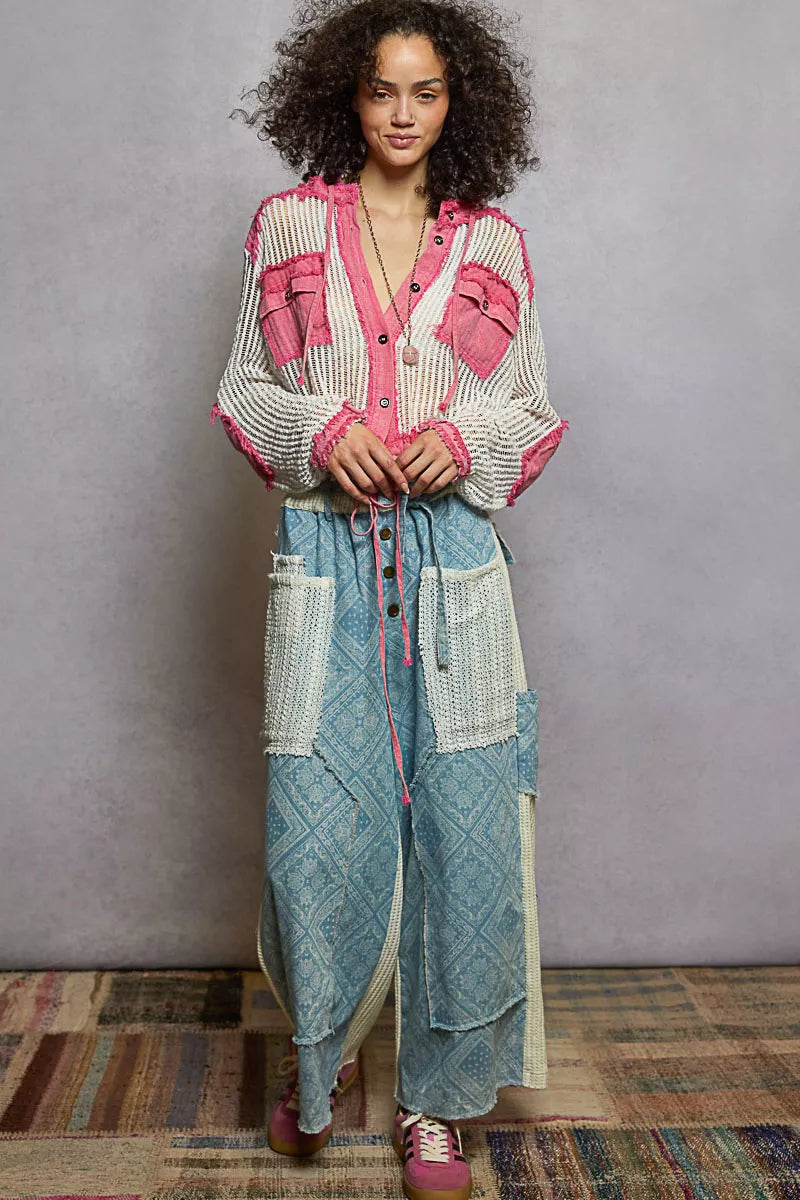 POL Texture Woven Button Down Hooded Shirt with Drawstring Hem-Shirts-Trendsi-[option4]-[option5]-[option6]-[option7]-[option8]-Shop-Boutique-Clothing-for-Women-Online