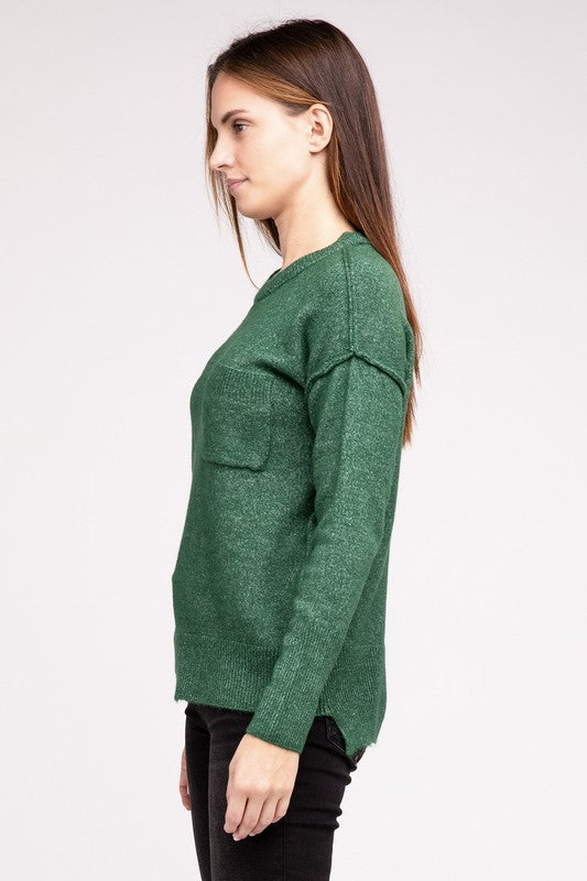 Zenana MELANGE HI-LOW HEM ROUND NECK SWEATER-ZENANA-[option4]-[option5]-[option6]-[option7]-[option8]-Shop-Boutique-Clothing-for-Women-Online