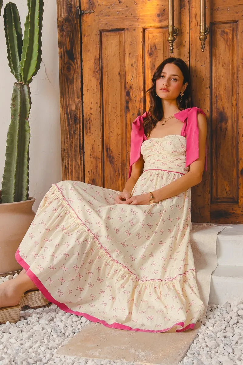 SO ME Ribbon Flowy Maxi Dress with Contrast Trim-Dresses-Trendsi-[option4]-[option5]-[option6]-[option7]-[option8]-Shop-Boutique-Clothing-for-Women-Online