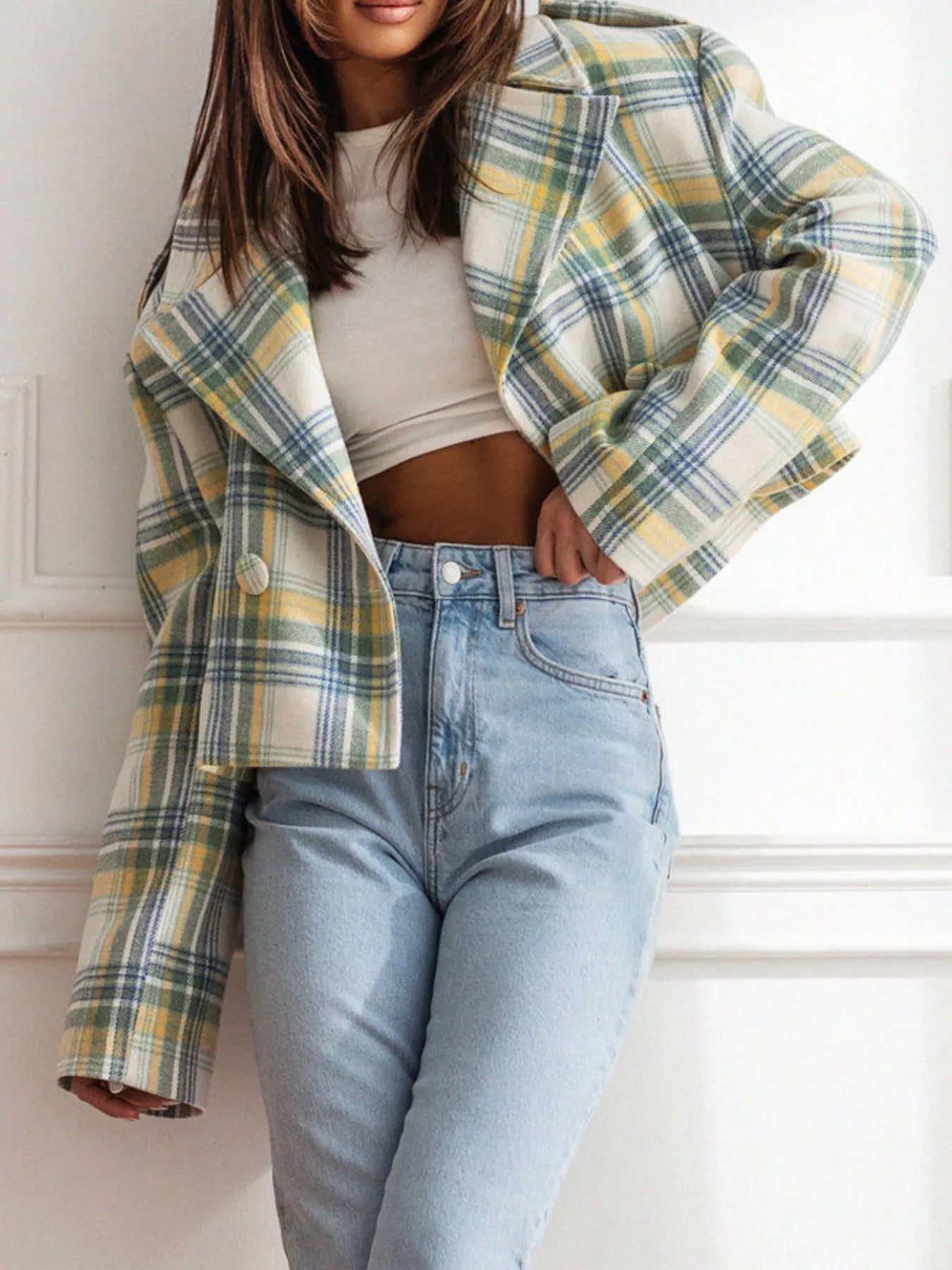 Plaid Lapel Collar Cropped Outerwear-jacket-Trendsi-[option4]-[option5]-[option6]-[option7]-[option8]-Shop-Boutique-Clothing-for-Women-Online