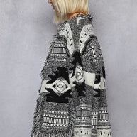 POL Open Front Geometric Print Cardigan with Fringe Detail-Cardigan-Trendsi-[option4]-[option5]-[option6]-[option7]-[option8]-Shop-Boutique-Clothing-for-Women-Online