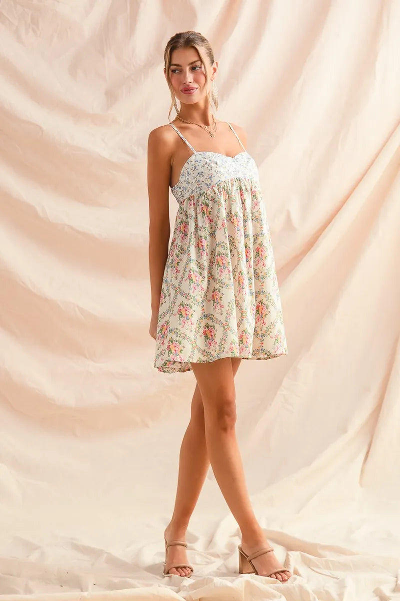 SO ME Mixed Floral Print Sleeveless Mini Dress-Dresses-Trendsi-[option4]-[option5]-[option6]-[option7]-[option8]-Shop-Boutique-Clothing-for-Women-Online