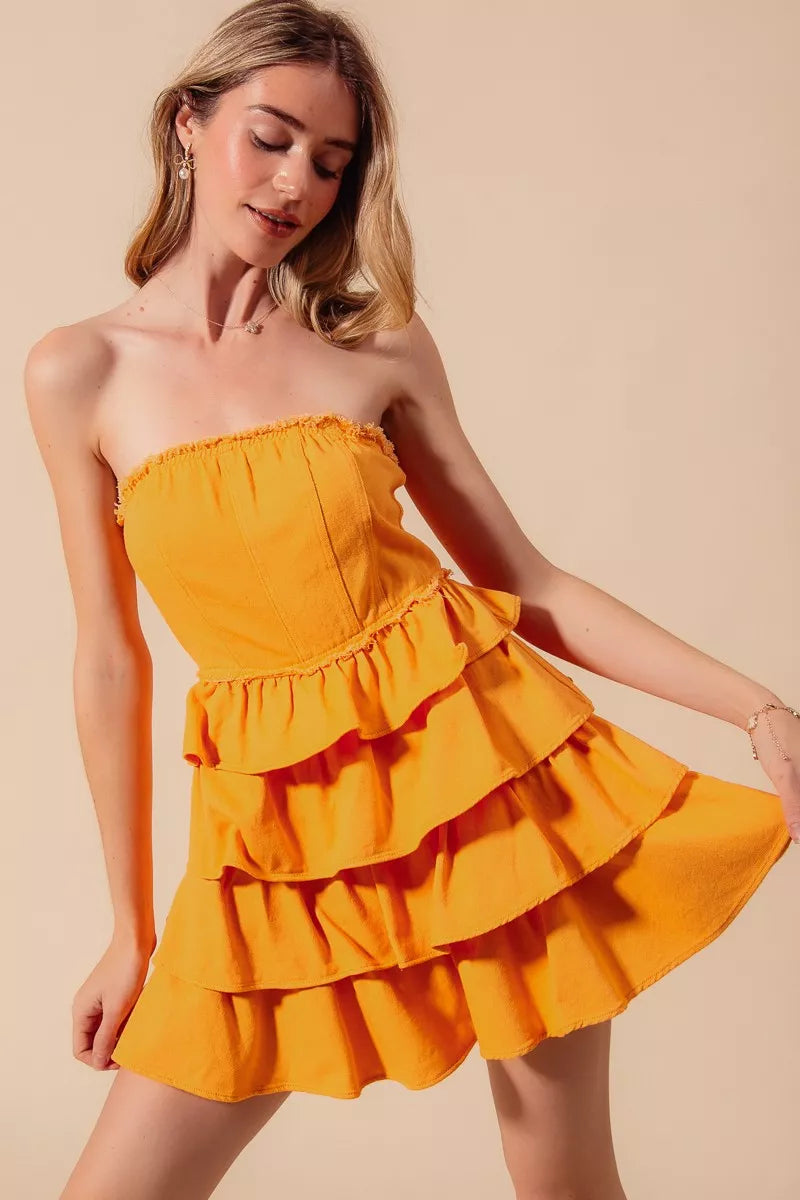 SO ME Strapless Ruffle Layered Game Day Cheer Up Dress-Dresses-Trendsi-[option4]-[option5]-[option6]-[option7]-[option8]-Shop-Boutique-Clothing-for-Women-Online