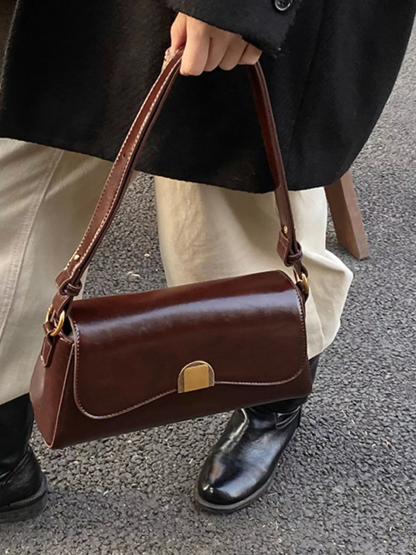 Golden Clasp Shoulder Bag-hand bag-Trendsi-[option4]-[option5]-[option6]-[option7]-[option8]-Shop-Boutique-Clothing-for-Women-Online