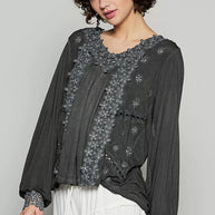 POL Floral Embroidery Woven Top with Lace Trim-Blouses-Trendsi-Black-S-[option4]-[option5]-[option6]-[option7]-[option8]-Shop-Boutique-Clothing-for-Women-Online