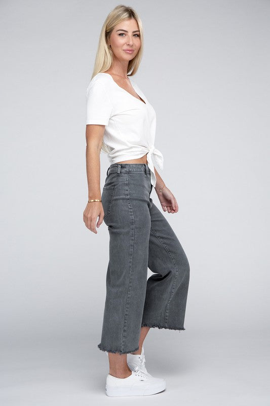 Zenana Acid Washed High Waist Frayed Hem Straight Pants-ZENANA-[option4]-[option5]-[option6]-[option7]-[option8]-Shop-Boutique-Clothing-for-Women-Online