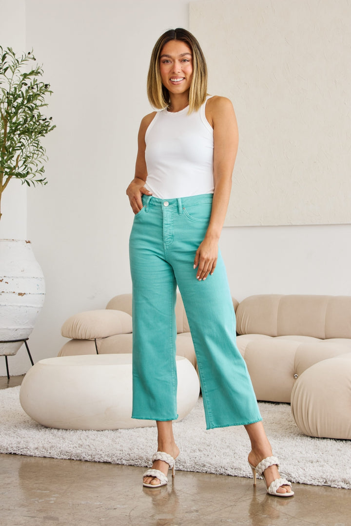 RFM Full Size Tummy Control High Waist Raw Hem Jeans-Trendsi-Island Green-23-[option4]-[option5]-[option6]-[option7]-[option8]-Shop-Boutique-Clothing-for-Women-Online