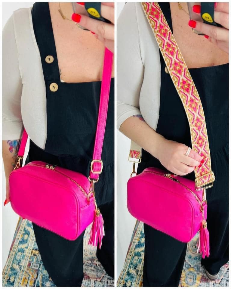 Crossbody Vegan Leather Spring Bag - multiple colors-The Bee Chic Boutique-Hot Pink-[option4]-[option5]-[option6]-[option7]-[option8]-Shop-Boutique-Clothing-for-Women-Online