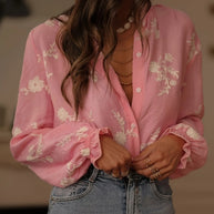 Flower Button Up Long Sleeve Shirt-Tops-Trendsi-[option4]-[option5]-[option6]-[option7]-[option8]-Shop-Boutique-Clothing-for-Women-Online