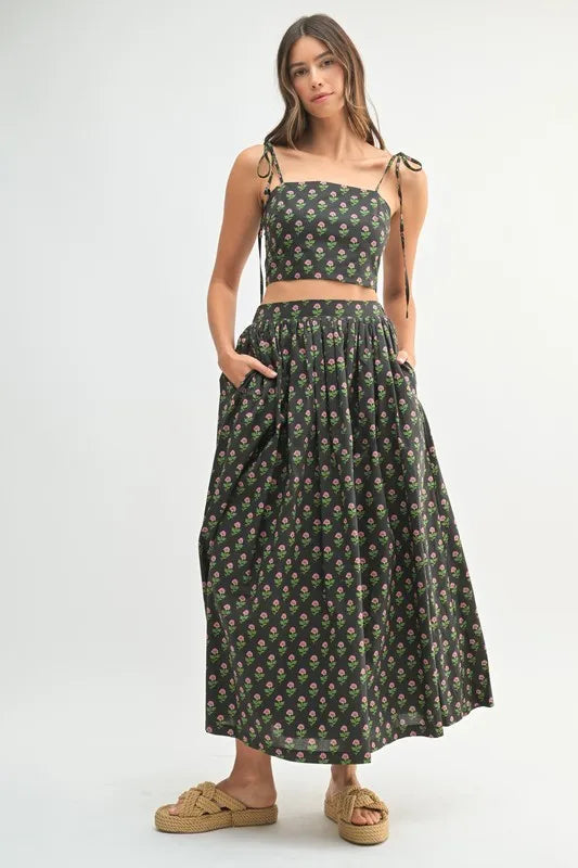 MABLE Floral Crop Top and Skirt Set-sets-Trendsi-Black-S-[option4]-[option5]-[option6]-[option7]-[option8]-Shop-Boutique-Clothing-for-Women-Online