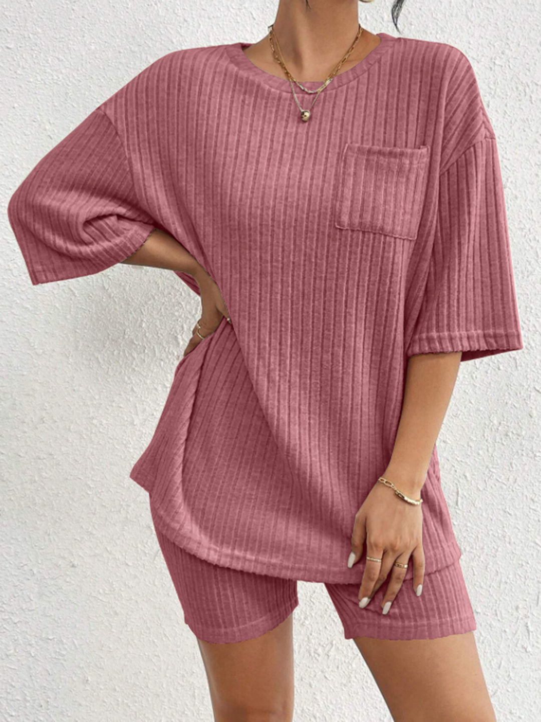 Ribbed Round Neck Top and Shorts Lounge Set-Trendsi-[option4]-[option5]-[option6]-[option7]-[option8]-Shop-Boutique-Clothing-for-Women-Online