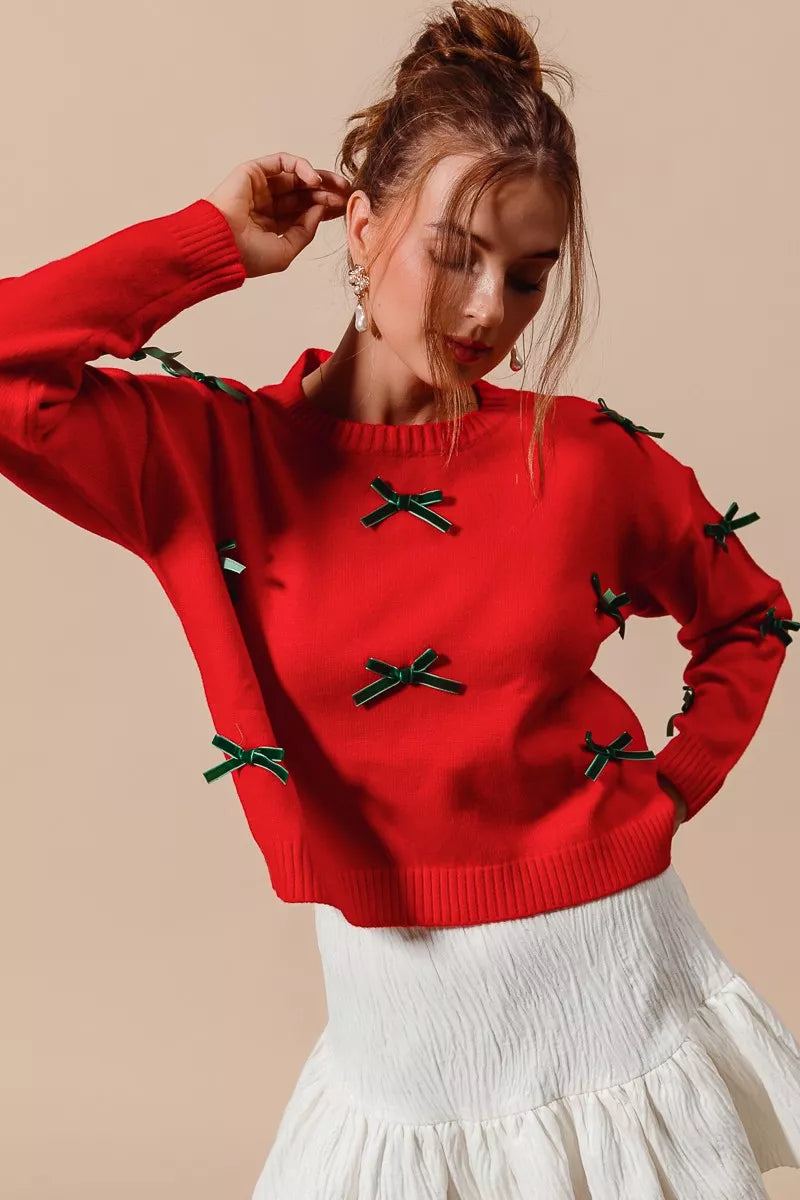 SO ME Ribbon Bow Applique Sweater-Sweaters-Trendsi-[option4]-[option5]-[option6]-[option7]-[option8]-Shop-Boutique-Clothing-for-Women-Online