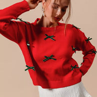 SO ME Ribbon Bow Applique Sweater-Sweaters-Trendsi-[option4]-[option5]-[option6]-[option7]-[option8]-Shop-Boutique-Clothing-for-Women-Online