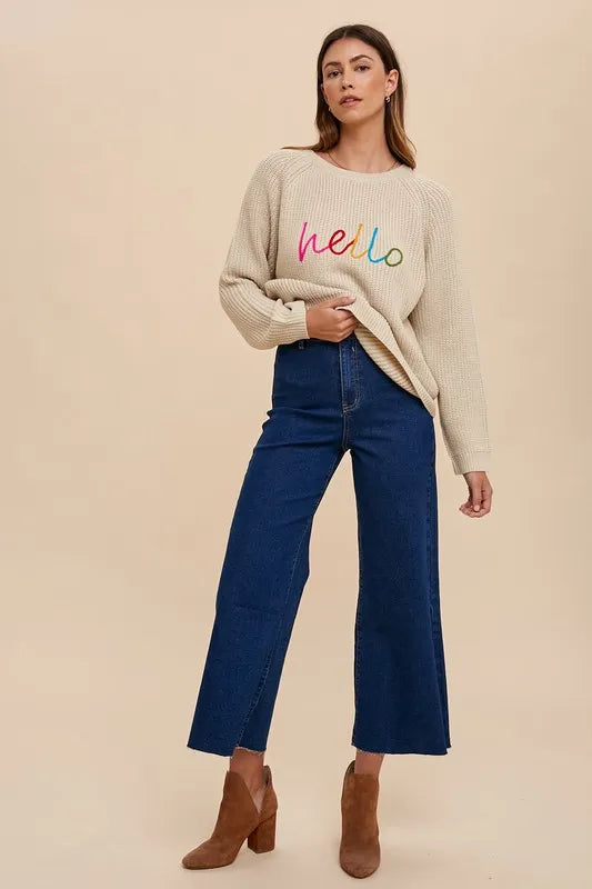 Annie Wear HELLO Embroidered Raglan Sleeve Sweater-Sweaters-Trendsi-[option4]-[option5]-[option6]-[option7]-[option8]-Shop-Boutique-Clothing-for-Women-Online