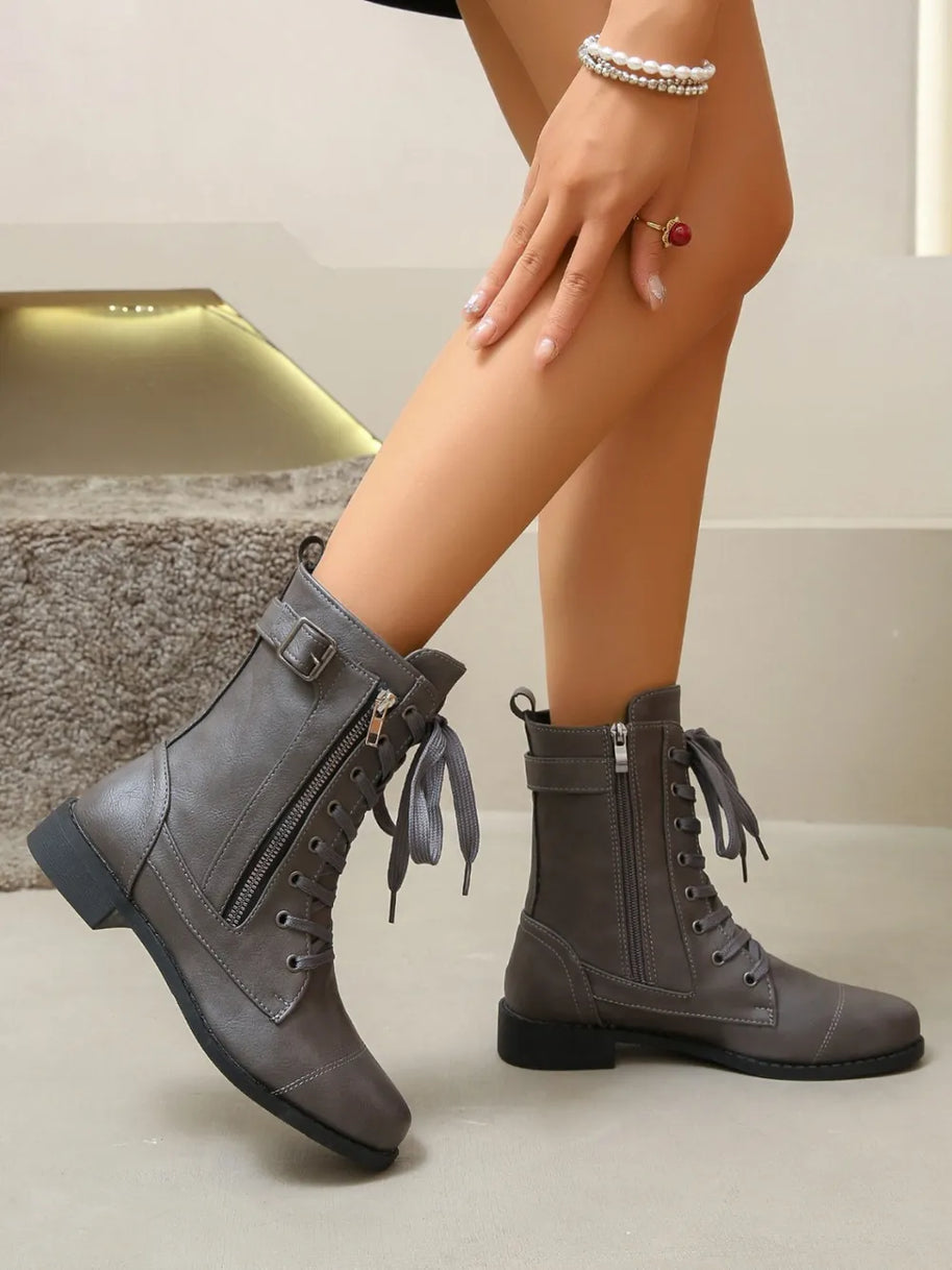 PU Leather Lace-Up Boots-Boots-Trendsi-[option4]-[option5]-[option6]-[option7]-[option8]-Shop-Boutique-Clothing-for-Women-Online