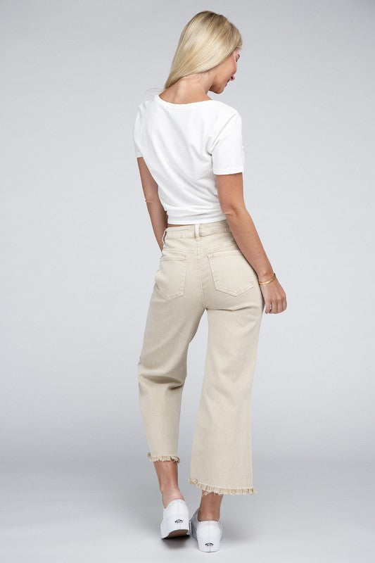 Zenana Acid Washed High Waist Frayed Hem Straight Pants-ZENANA-[option4]-[option5]-[option6]-[option7]-[option8]-Shop-Boutique-Clothing-for-Women-Online