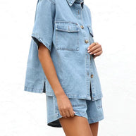 Button Up Short Sleeve Top and Shorts Denim Set-Sets-Trendsi-[option4]-[option5]-[option6]-[option7]-[option8]-Shop-Boutique-Clothing-for-Women-Online