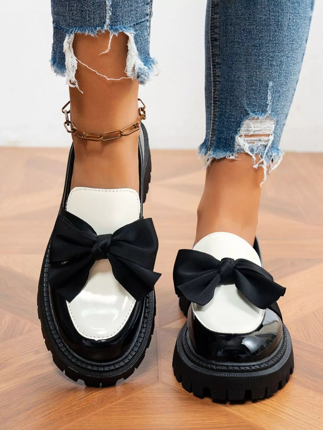Bow Round Toe Block Heels Loafers-Shoes-Trendsi-[option4]-[option5]-[option6]-[option7]-[option8]-Shop-Boutique-Clothing-for-Women-Online