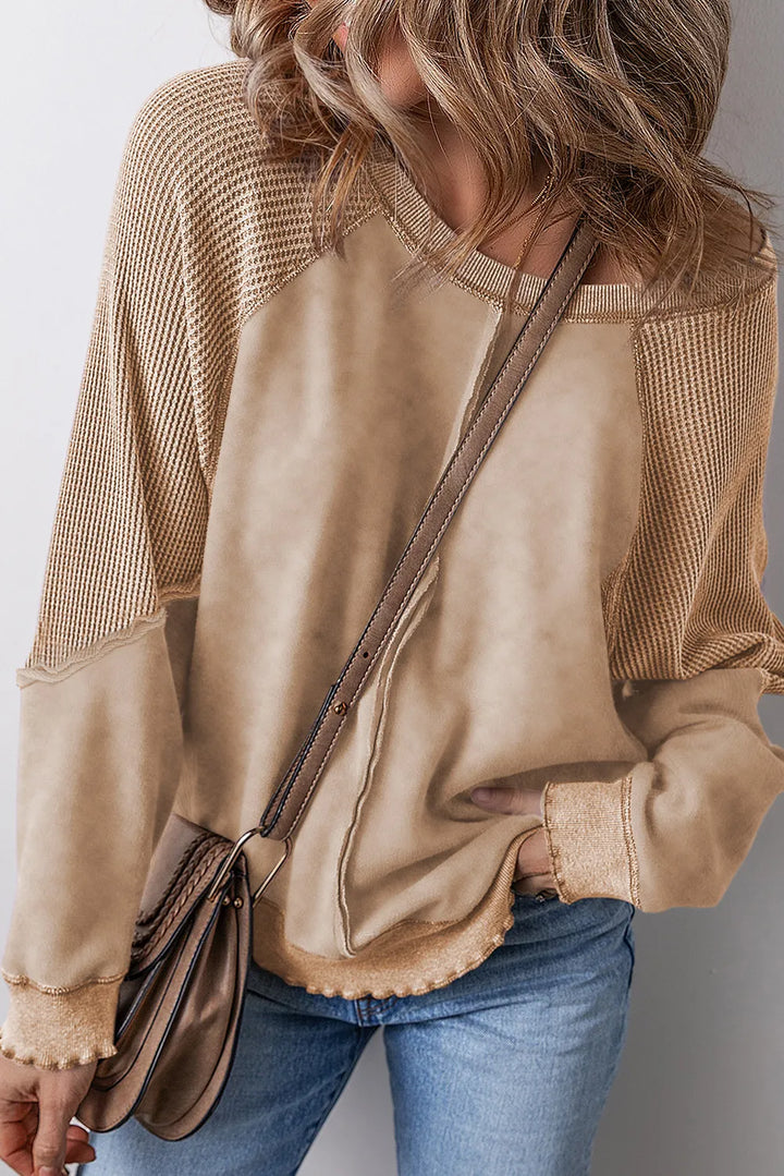 Brandi Mineral Wash Exposed Seam Long Sleeve Sweatshirt-Trendsi-Tan-S-[option4]-[option5]-[option6]-[option7]-[option8]-Shop-Boutique-Clothing-for-Women-Online