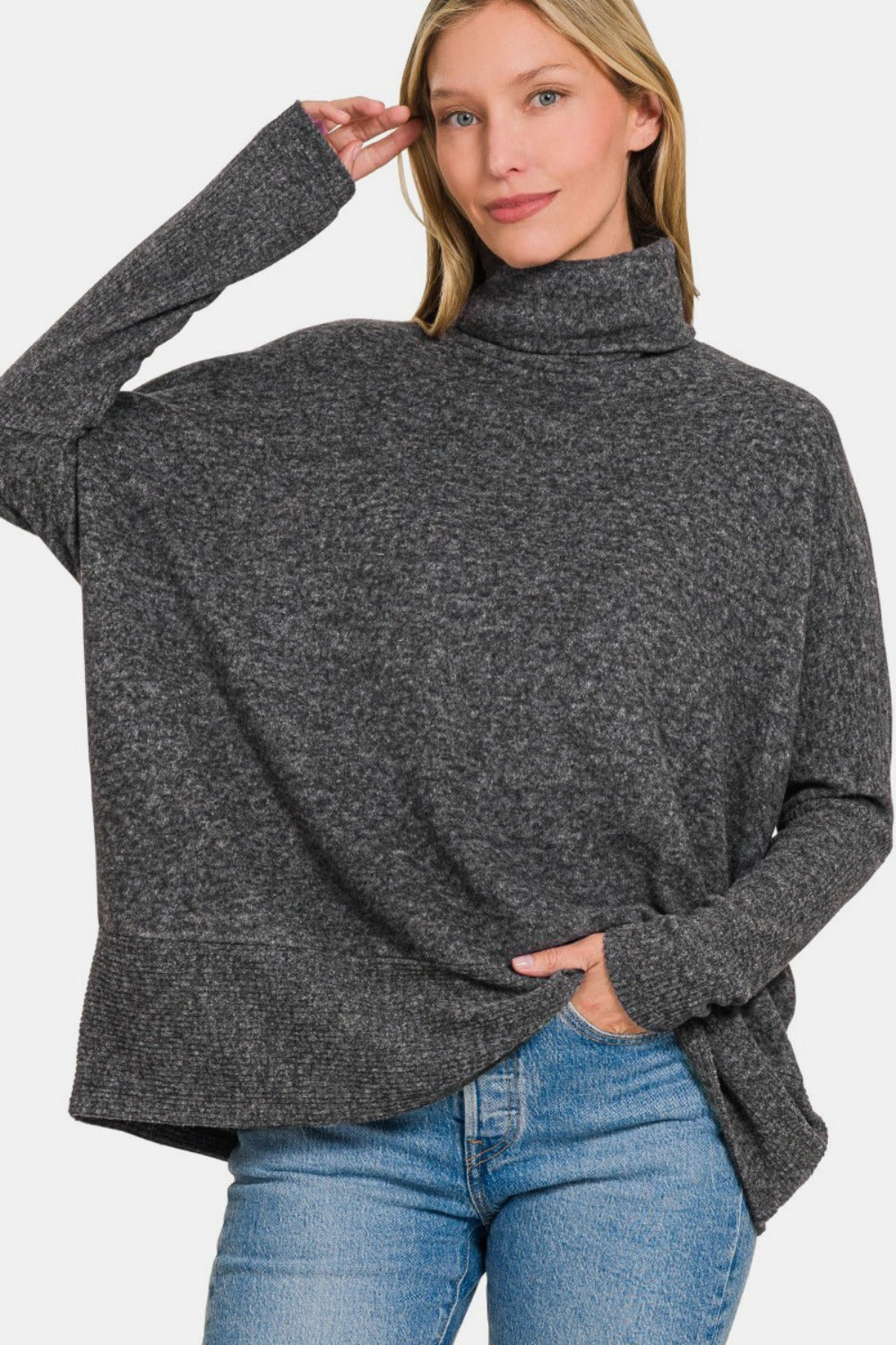 Zenana Brushed Melange Hacci Turtleneck Sweater-Trendsi-[option4]-[option5]-[option6]-[option7]-[option8]-Shop-Boutique-Clothing-for-Women-Online