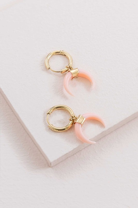 Double Horn Pink Hoop Earrings (14K)-Lovoda-[option4]-[option5]-[option6]-[option7]-[option8]-Shop-Boutique-Clothing-for-Women-Online