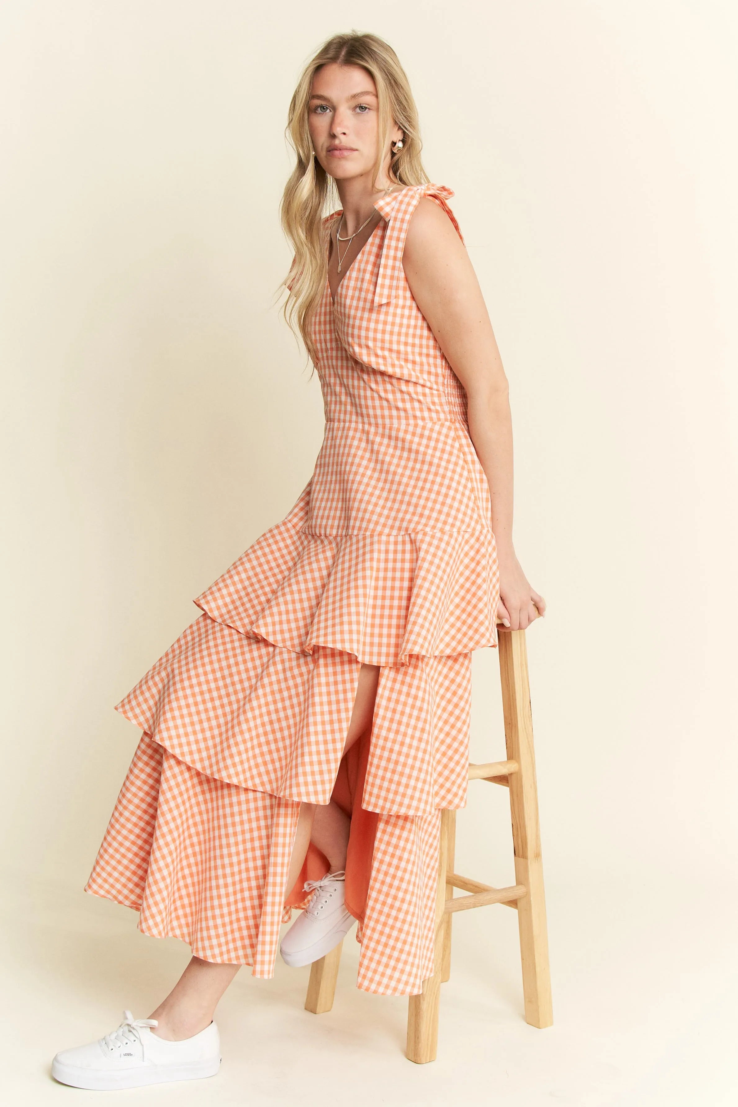 Jade By Jane Sleeveless Gingham Print Tiered Midi Dress-Dresses-Trendsi-[option4]-[option5]-[option6]-[option7]-[option8]-Shop-Boutique-Clothing-for-Women-Online