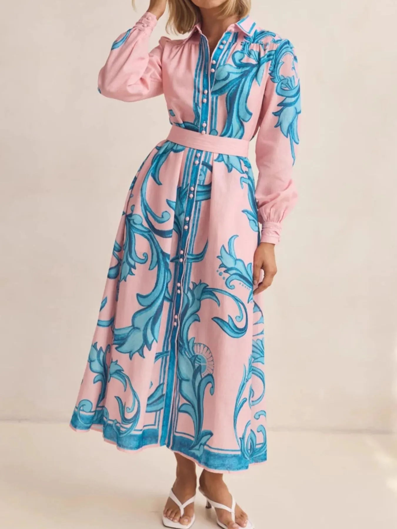 Printed Button Down Belted Shirt Dress-Dresses-Trendsi-[option4]-[option5]-[option6]-[option7]-[option8]-Shop-Boutique-Clothing-for-Women-Online
